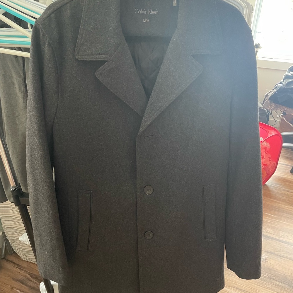 Calvin Klein Men's Dark Gray/ Charcoal Wool Pea Coat